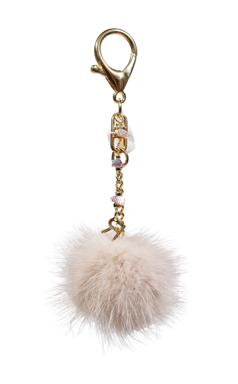 MINK POMPOM KEYRING CHARM - CREAM